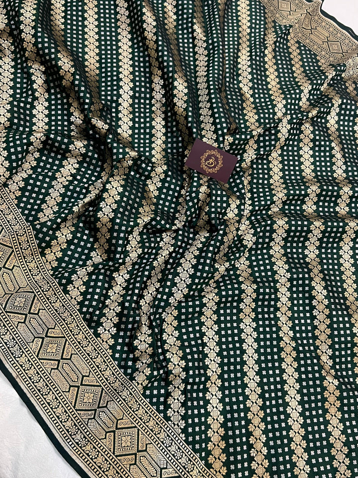 Bottle Green Pure Banarasi Handloom Katan Silk Saree - Aura Benaras