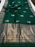 Bottle Green Pure Banarasi Handloom Silk Saree - Aura Benaras