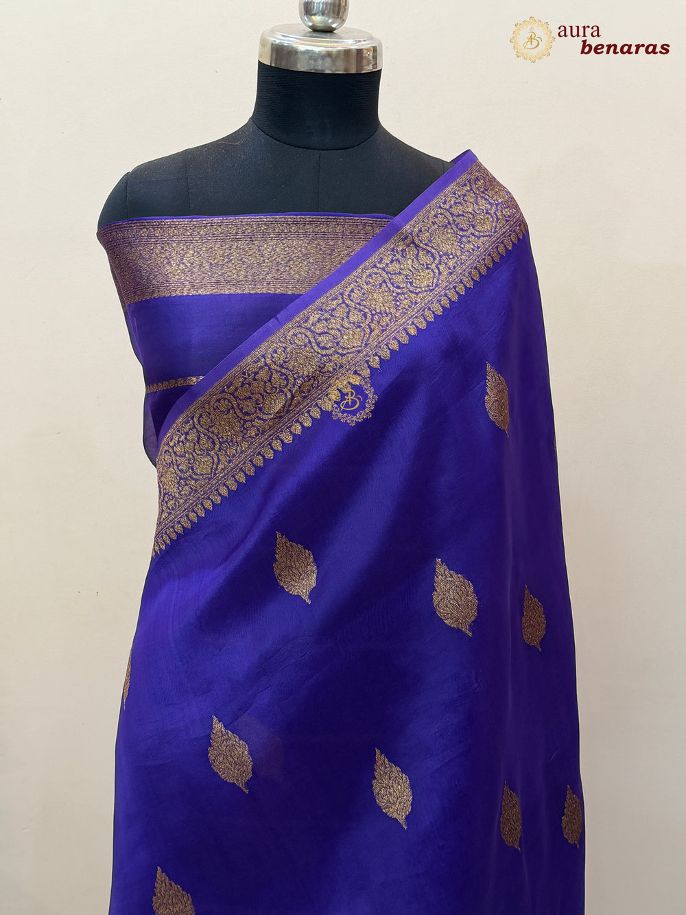 Purple Banarasi Handloom Kora Silk Saree - Aura Benaras