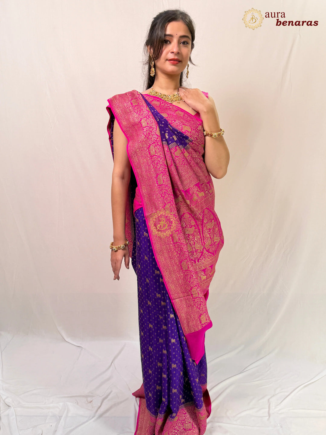 Purple Pure Crepe Silk Handloom Banarasi Saree