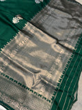 Bottle Green Pure Banarasi Handloom Silk Saree - Aura Benaras