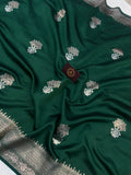 Bottle Green Pure Banarasi Handloom Silk Saree - Aura Benaras