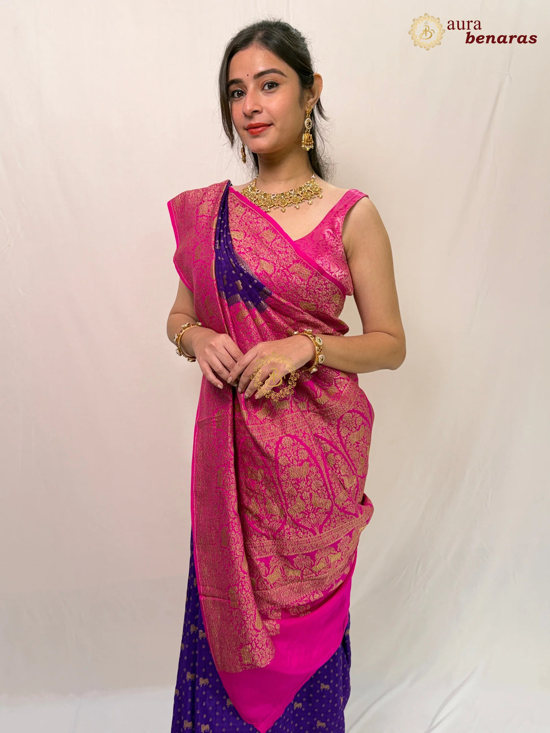 Purple Pure Crepe Silk Handloom Banarasi Saree