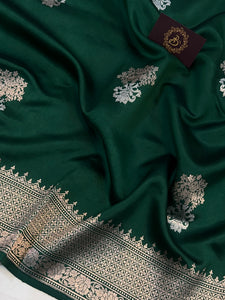 Bottle Green Pure Banarasi Handloom Silk Saree - Aura Benaras