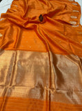 Pastel Orange Pure Banarasi Handloom Silk Saree - Aura Benaras