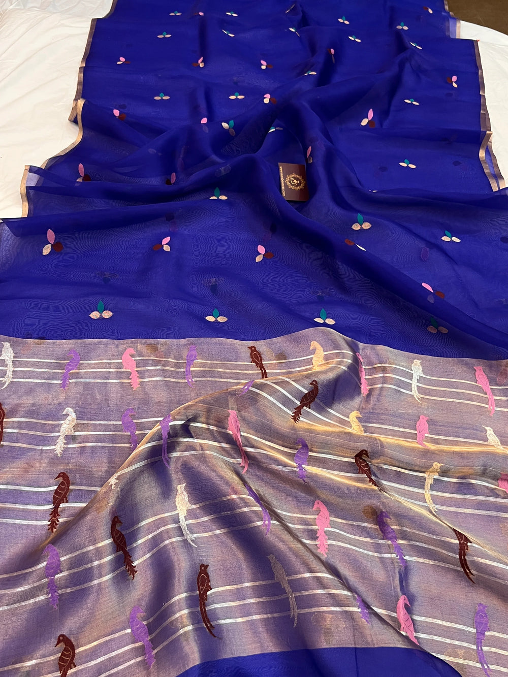 Royal Blue Pure Kora Silk Handloom Banarasi Saree
