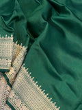 Bottle Green Pure Banarasi Handloom Silk Saree - Aura Benaras