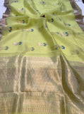 Neon Yellow Pure Banarasi Handloom Silk Saree - Aura Benaras