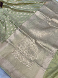 Pista Green Pure Banarasi Handloom Katan Silk Saree - Aura Benaras
