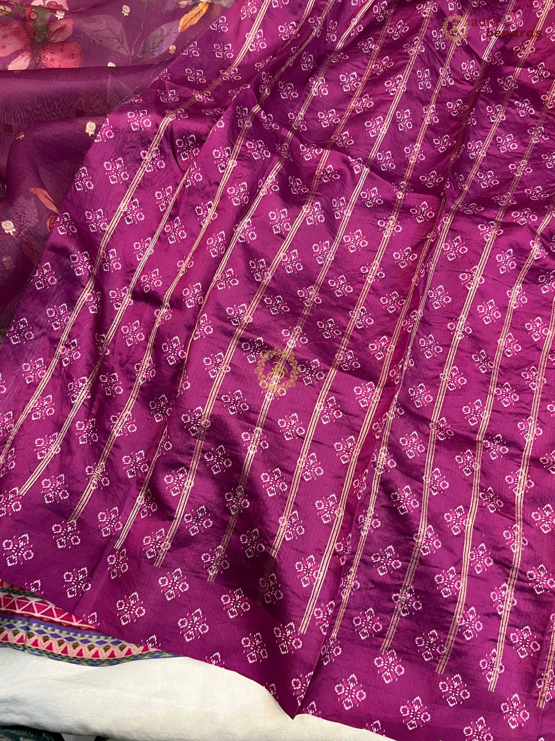 Margenta Purple Pure Banarasi Kora Silk Saree with Digital Print 