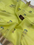 Neon Yellow Pure Banarasi Handloom Silk Saree - Aura Benaras