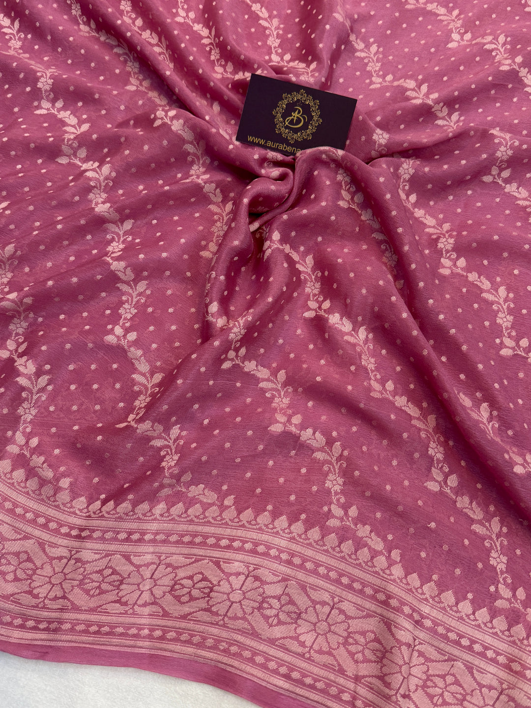 Onion Pink Pure Banarasi Khaddi Chiffon Saree
