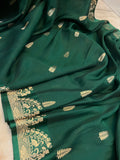 Bottle Green Banarasi Handloom Kora Katan Silk Saree - Aura Benaras