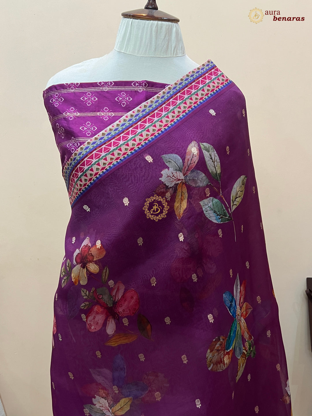 Margenta Purple Pure Banarasi Kora Silk Saree with Digital Print 