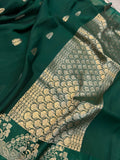 Bottle Green Banarasi Handloom Kora Katan Silk Saree - Aura Benaras