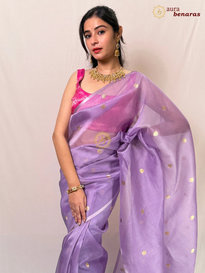  Pastel Lavender Kora Silk Banarasi Saree with Kadhwa Butis