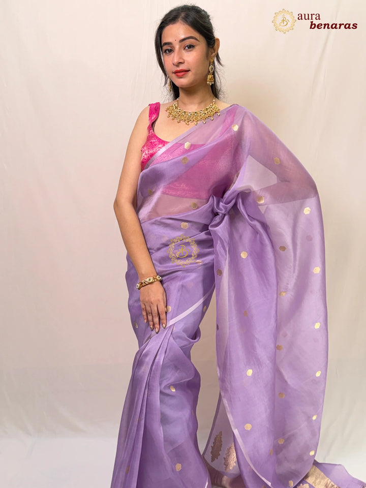  Pastel Lavender Kora Silk Banarasi Saree with Kadhwa Butis