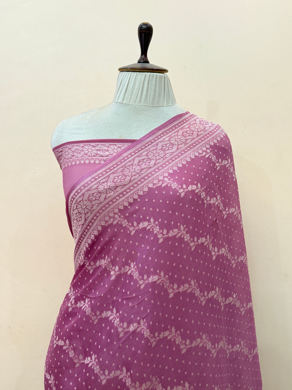 Onion Pink Pure Banarasi Khaddi Chiffon Saree