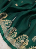 Bottle Green Banarasi Handloom Kora Katan Silk Saree - Aura Benaras