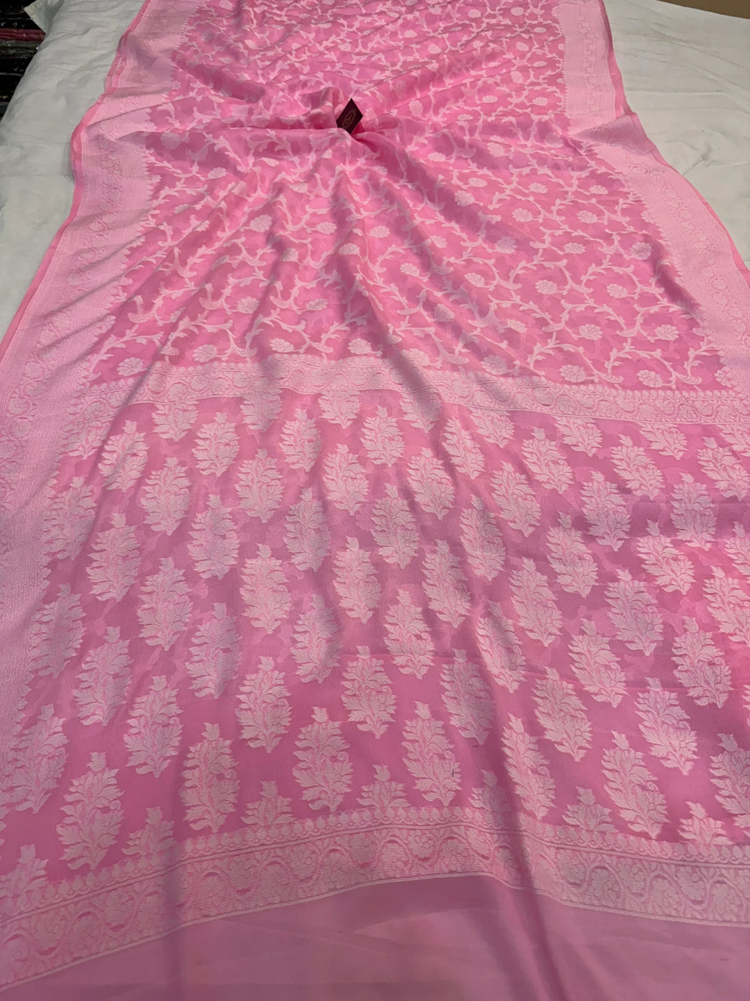 Baby Pink Pure Banarasi Khaddi Chiffon Saree
