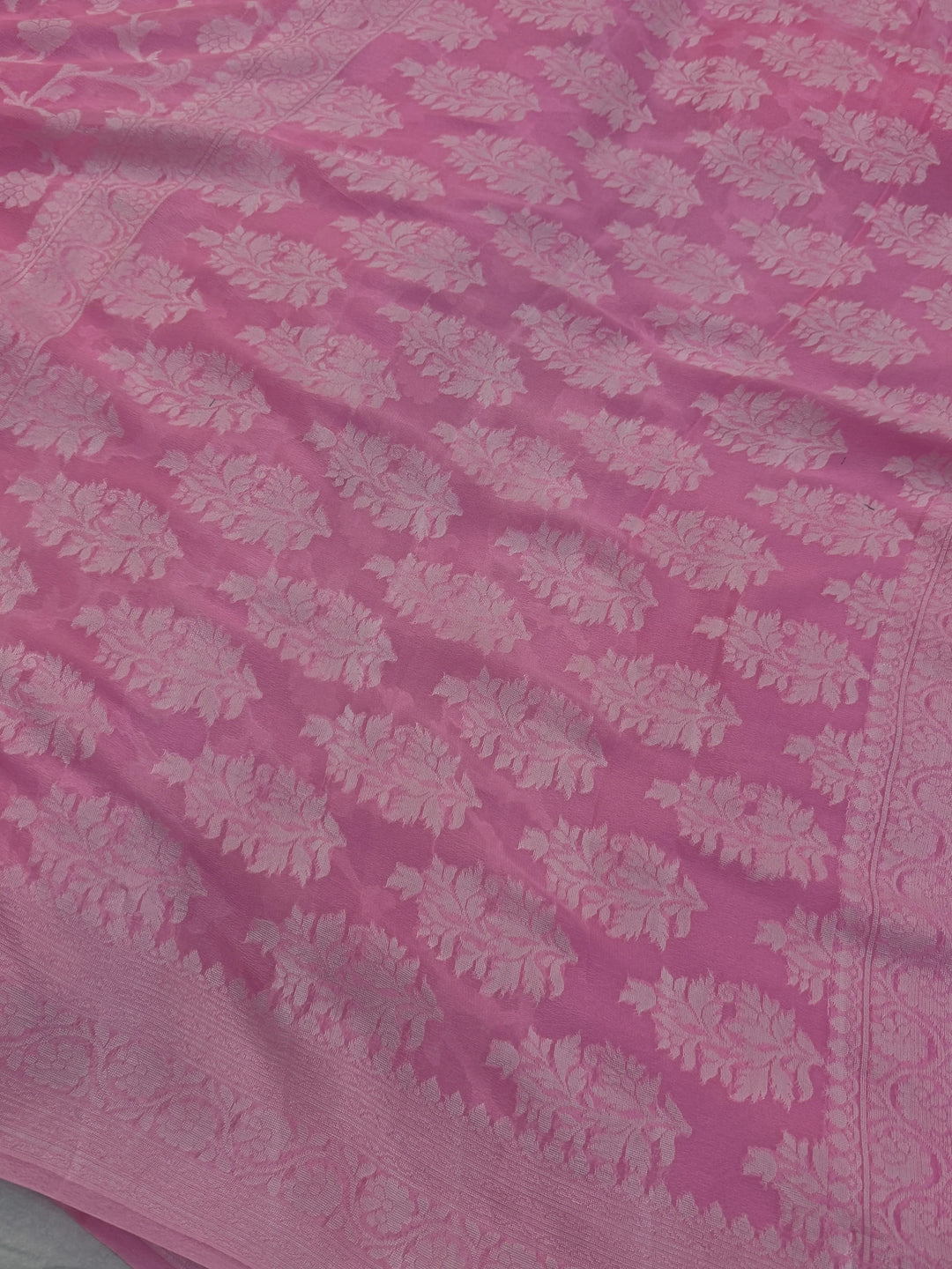 Baby Pink Pure Banarasi Khaddi Chiffon Saree
