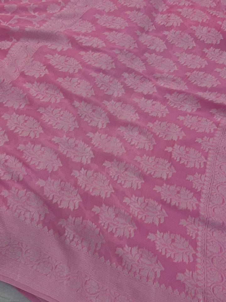 Baby Pink Pure Banarasi Khaddi Chiffon Saree
