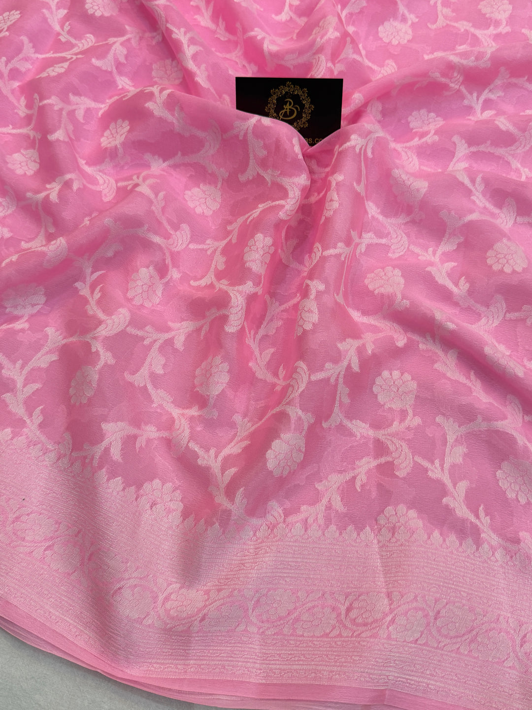 Baby Pink Pure Banarasi Khaddi Chiffon Saree
