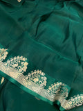 Bottle Green Banarasi Handloom Kora Katan Silk Saree - Aura Benaras