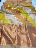 Cream-Peach Banarasi Handloom Kora Silk Saree - Aura Benaras