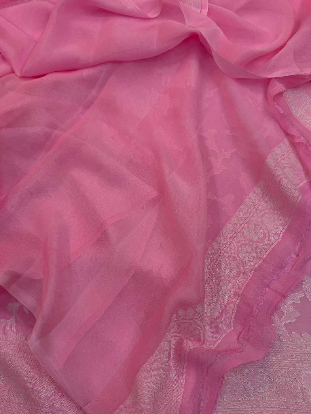 Baby Pink Pure Banarasi Khaddi Chiffon Saree
