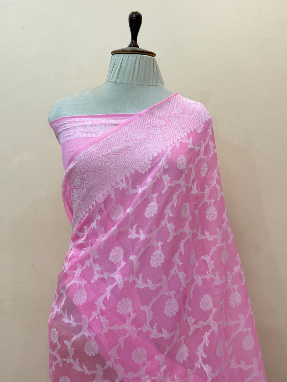 Baby Pink Pure Banarasi Khaddi Chiffon Saree
