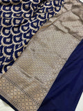 Deep Royal Blue Pure Banarasi Handloom Katan Silk Saree - Aura Benaras