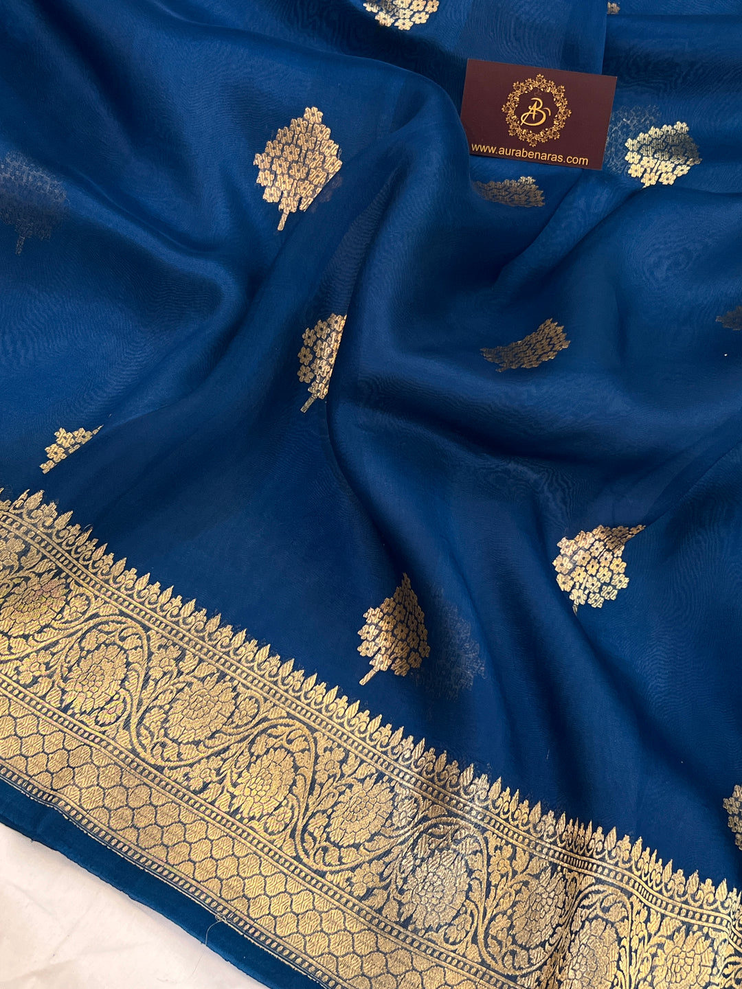Teal Blue Banarasi Handloom Kora Silk Saree