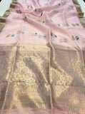 Baby Pink Pure Banarasi Handloom Silk Saree - Aura Benaras