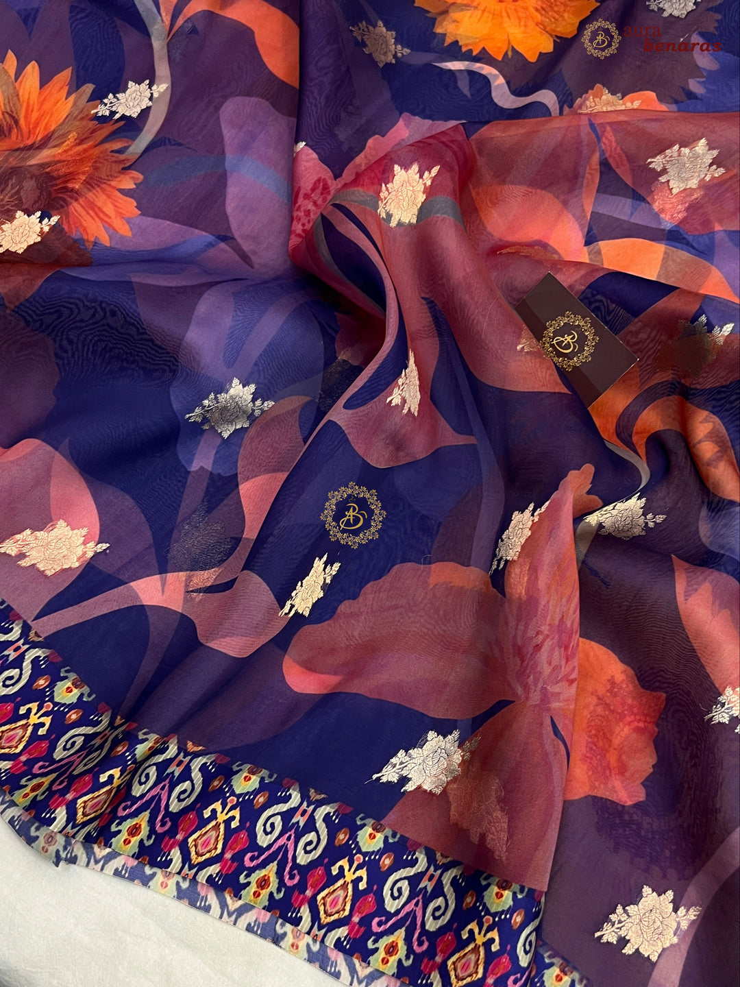 Blue Pure Banarasi Kora Silk Saree with Digital Print 