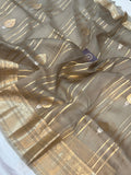 Grey Pure Banarasi Handloom Kora Silk Saree - Aura Benaras