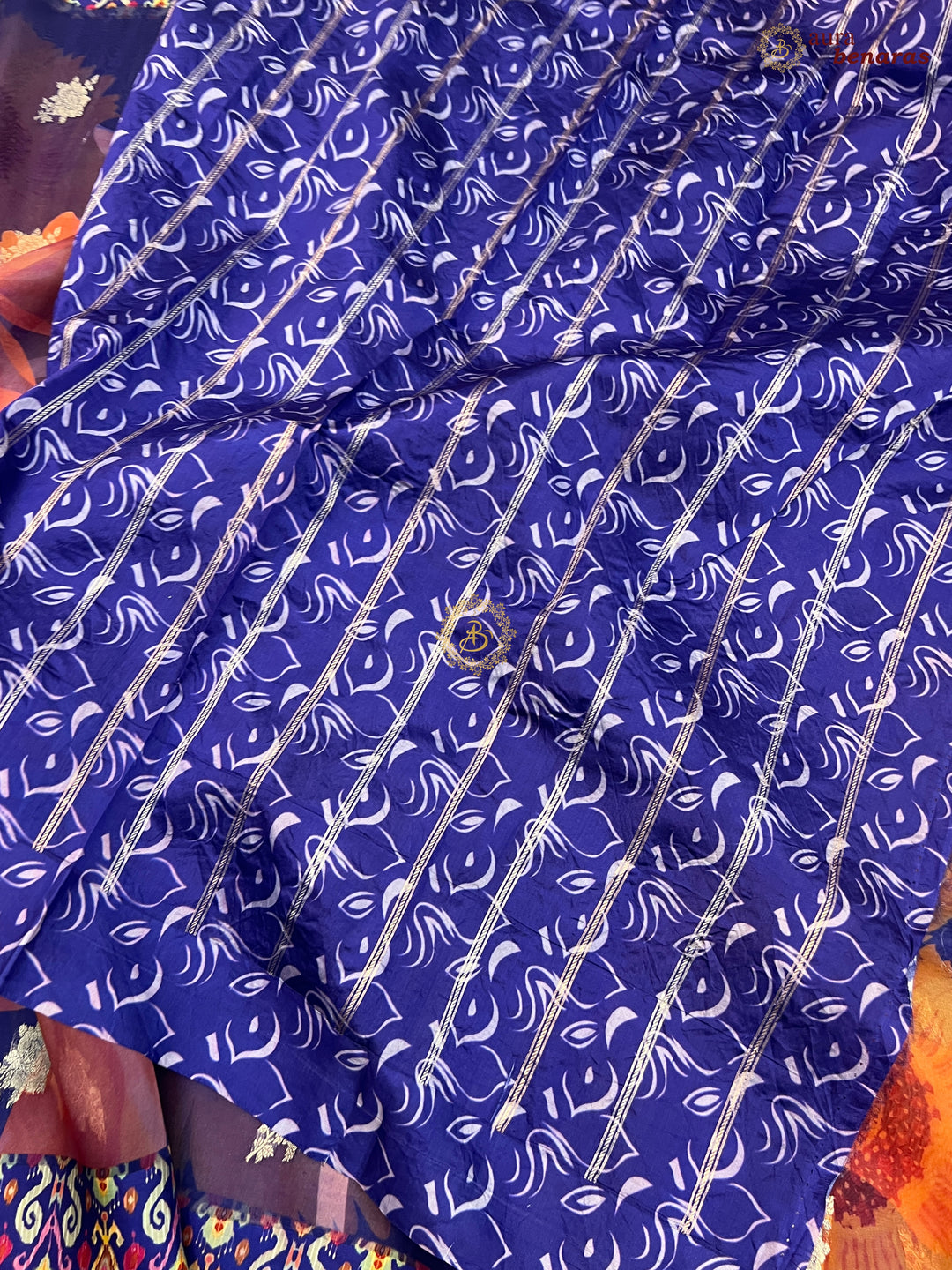 Blue Pure Banarasi Kora Silk Saree with Digital Print 