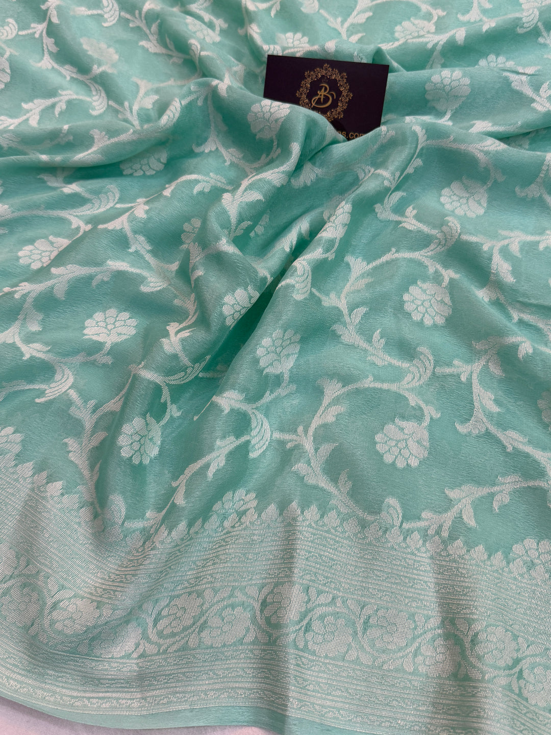 Mint Blue Pure Banarasi Khaddi Chiffon Saree