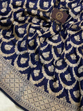 Deep Royal Blue Pure Banarasi Handloom Katan Silk Saree - Aura Benaras