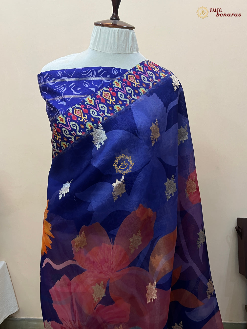 Blue Pure Banarasi Kora Silk Saree with Digital Print 