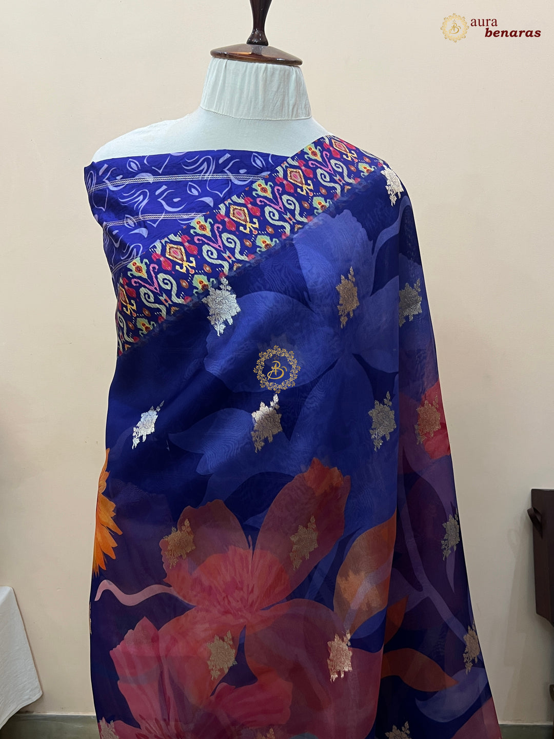 Blue Pure Banarasi Kora Silk Saree with Digital Print 