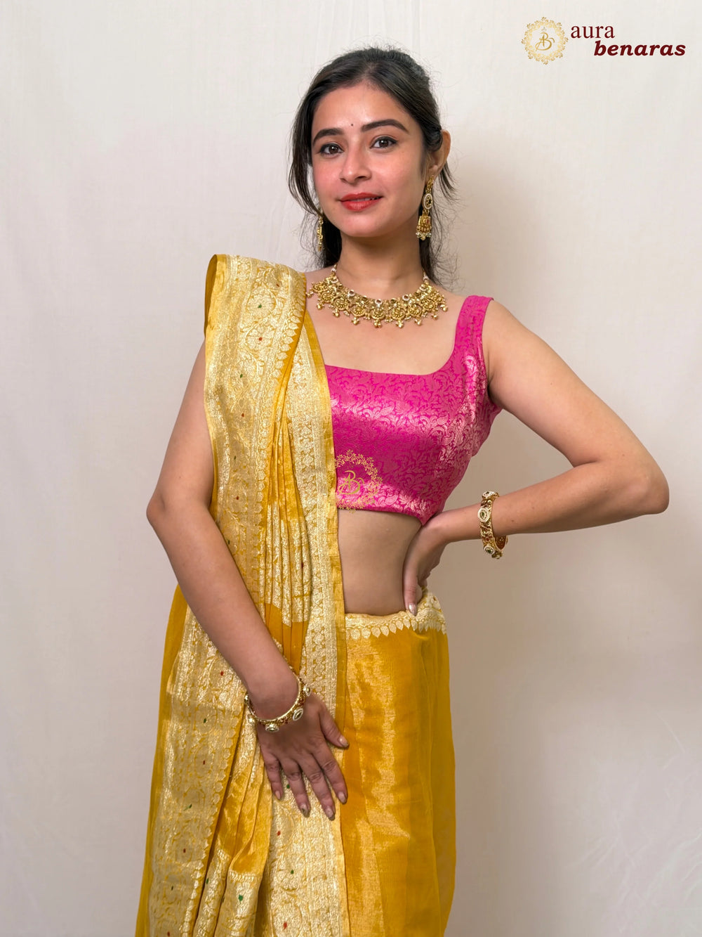 Yellow Chiffon Tissue Silk Banarasi Saree with Sona Rupa