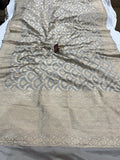 Grey Pure Banarasi Handloom Katan Silk Saree - Aura Benaras