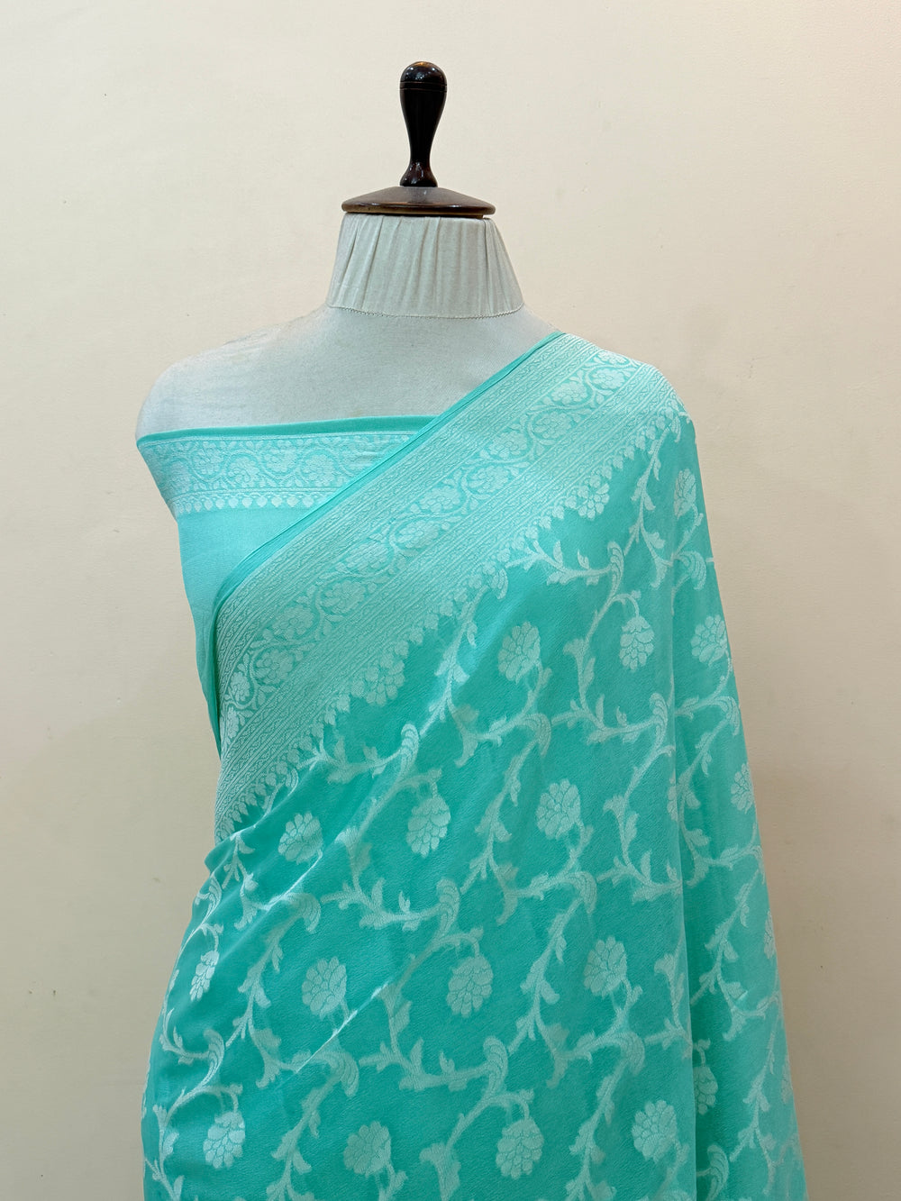 Mint Blue Pure Banarasi Khaddi Chiffon Saree