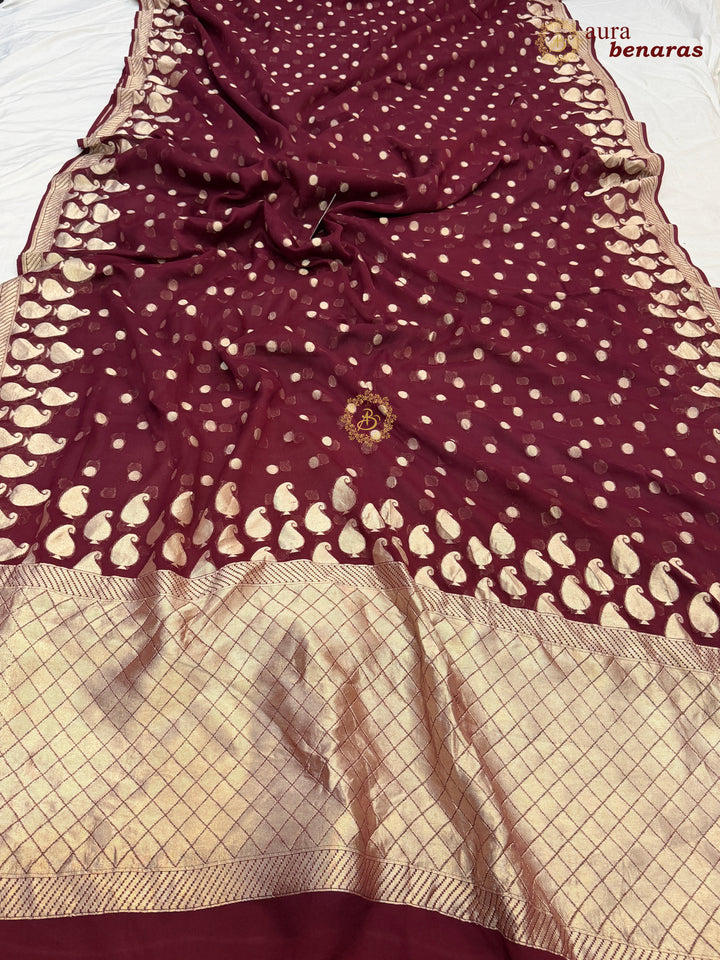 Deep Maroon Banarasi Silk Saree with Sona Rupa Zari