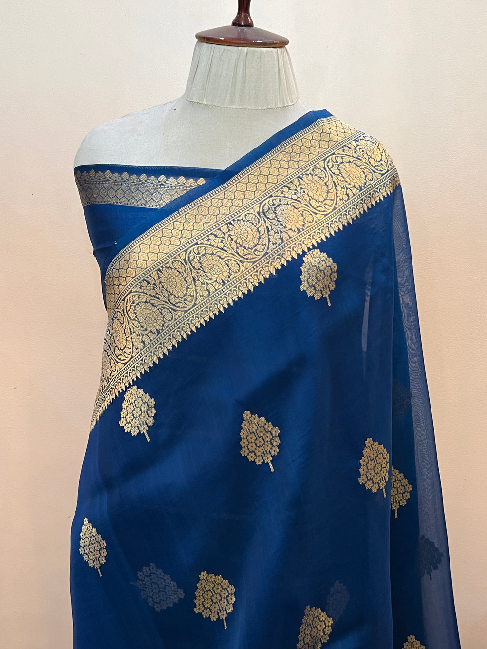 Teal Blue Banarasi Handloom Kora Silk Saree