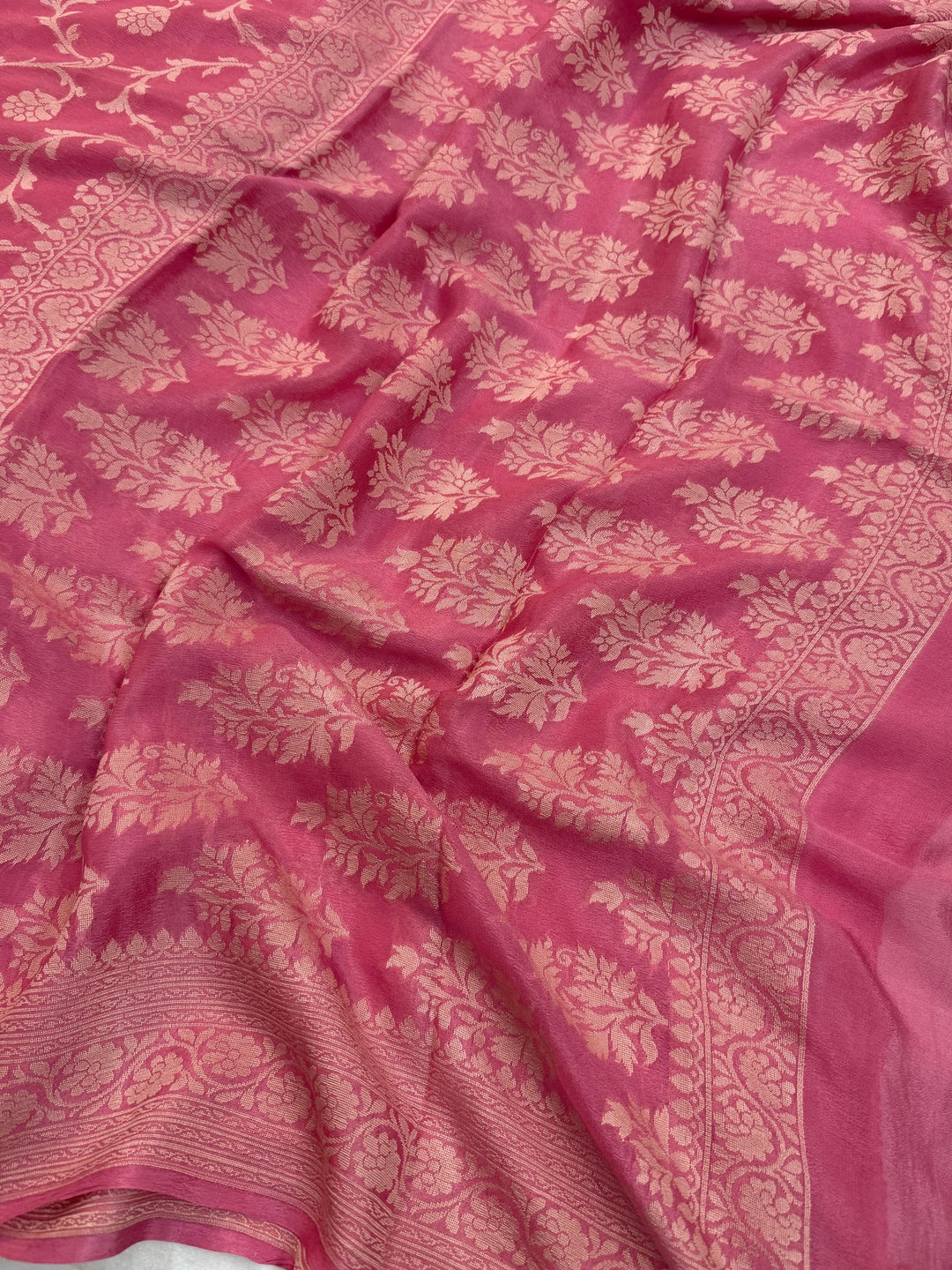 Onion Pink Pure Banarasi Khaddi Chiffon Saree