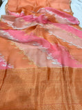 Peachish Pink Banarasi Handloom Kora Silk Saree - Aura Benaras