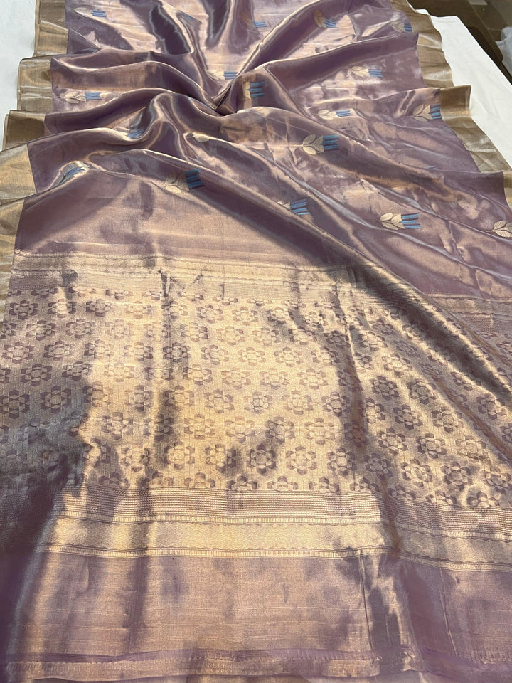 Lavender Pure Banarasi Handloom Tissue Silk Saree
