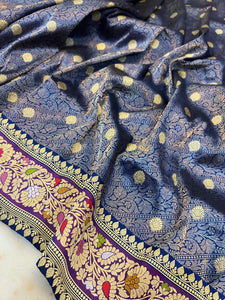 Royal Blue Pure Banarasi Handloom Katan Silk Saree - Aura Benaras